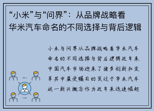 “小米”与“问界”：从品牌战略看华米汽车命名的不同选择与背后逻辑