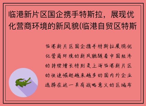 临港新片区国企携手特斯拉，展现优化营商环境的新风貌(临港自贸区特斯拉工厂)