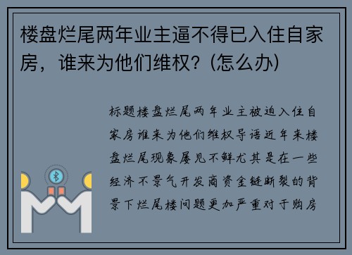 楼盘烂尾两年业主逼不得已入住自家房，谁来为他们维权？(怎么办)