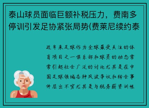 泰山球员面临巨额补税压力，费南多停训引发足协紧张局势(费莱尼续约泰山)