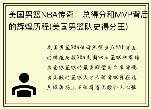 美国男篮NBA传奇：总得分和MVP背后的辉煌历程(美国男篮队史得分王)
